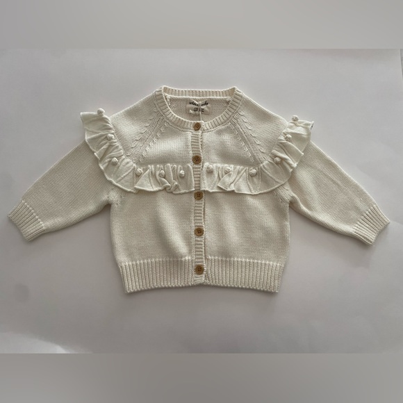 Ecru Knitted Ruffle Cardigan - Picture 1 of 9